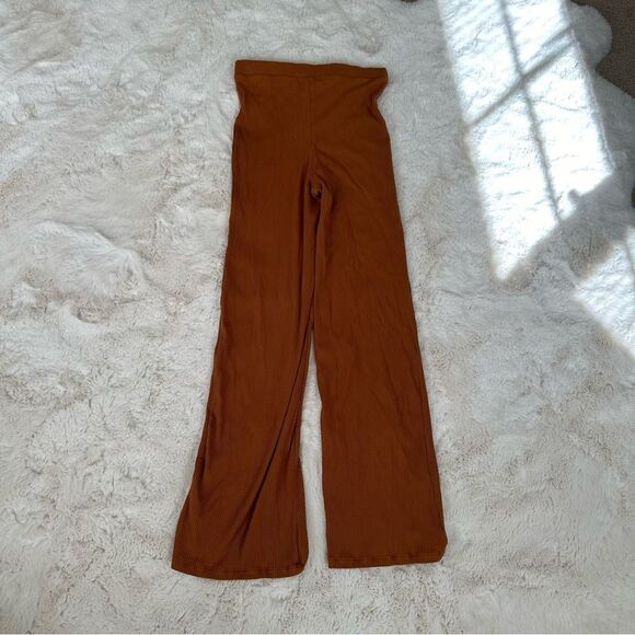 Free People FP Beach orange yellow flare yoga pants with ribbing and slit - Picture 7 of 8